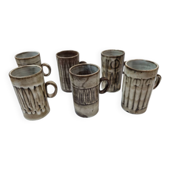 6 Atelier Dieulefit mugs by Jacques Pouchain, 1950