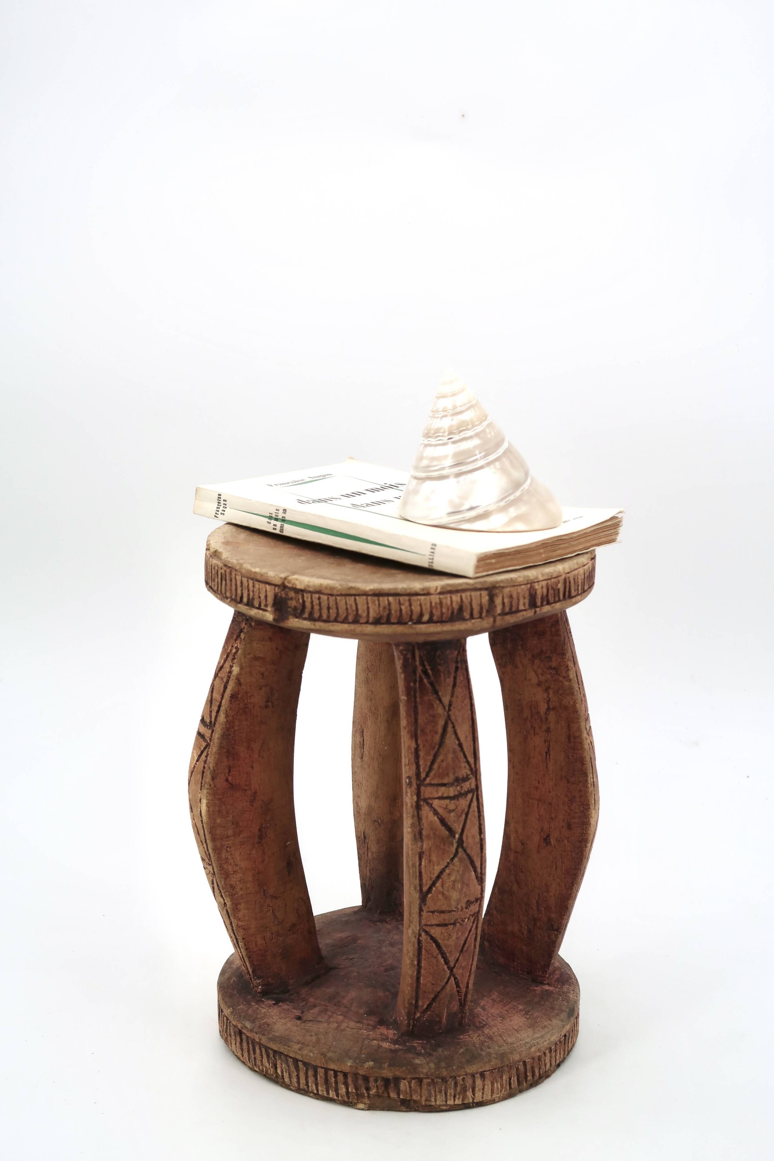African stool with scarified wooden decoration, 1980s
