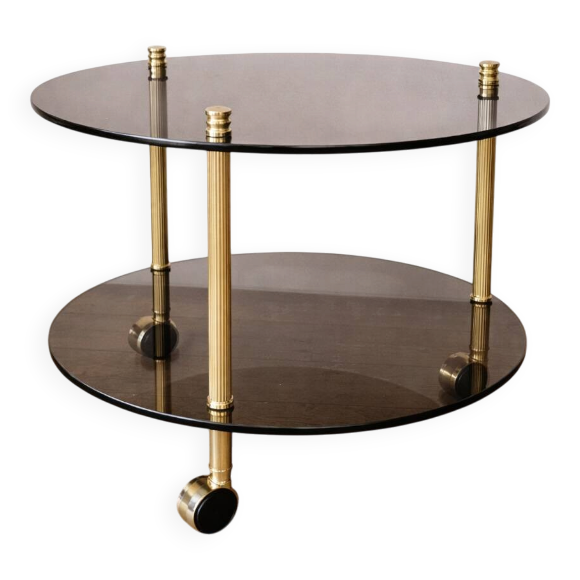 Table desserte laiton et verre-roulettes — style Art Déco