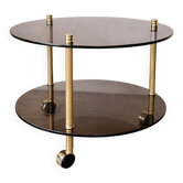 Brass and glass serving table with wheels — Art Deco style