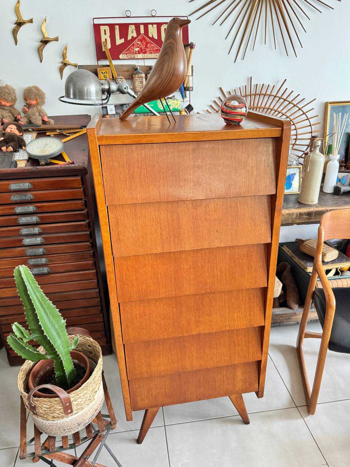 Ancien chiffonnier vintage 6 tiroirs