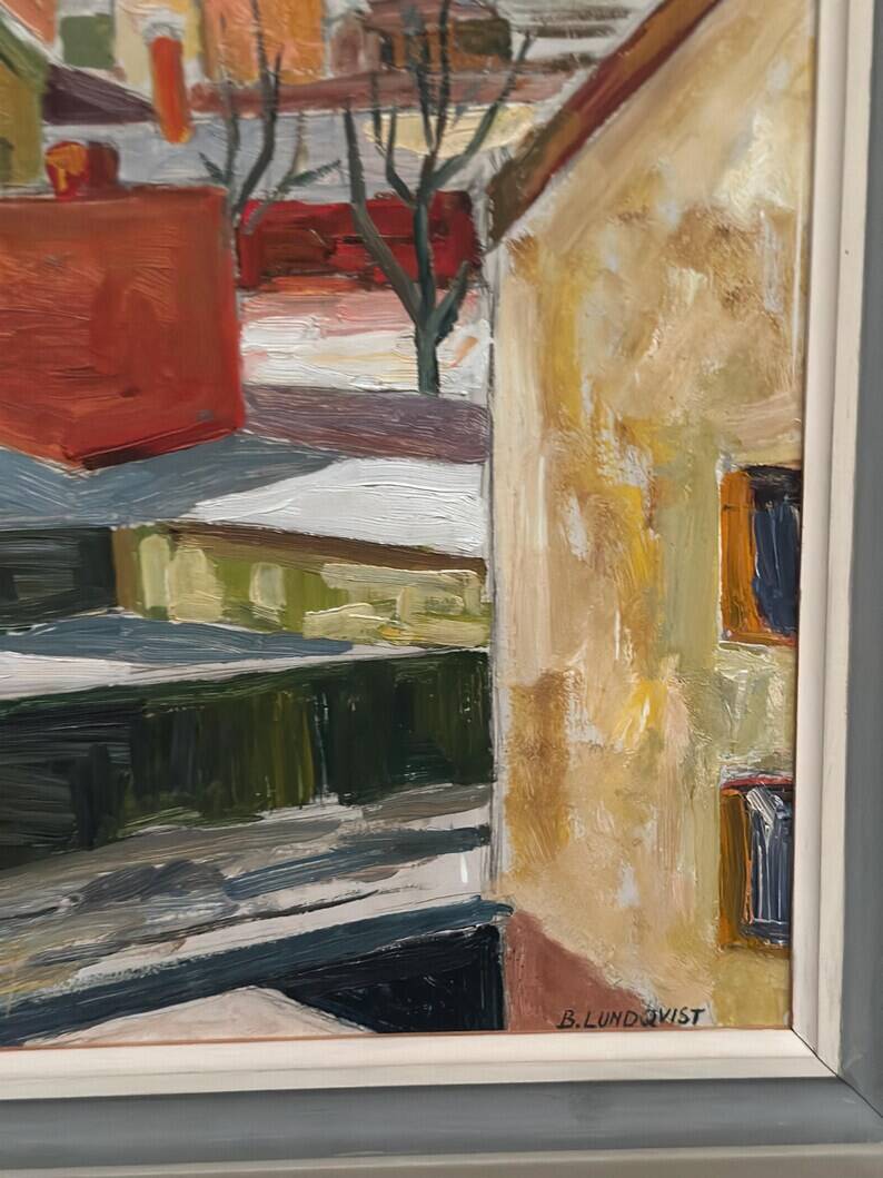 Swedish Oil on Panel“Landscape” by Bertil Lundqvist , Vintage & Framed
