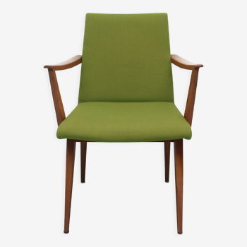 Fauteuil des années 1950 en cerisier, tissu vert