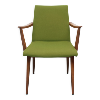 Fauteuil des années 1950 en cerisier, tissu vert