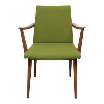 Fauteuil des années 1950 en cerisier, tissu vert