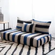 Handmade Moroccan blue and black floor cushion 120x70cm