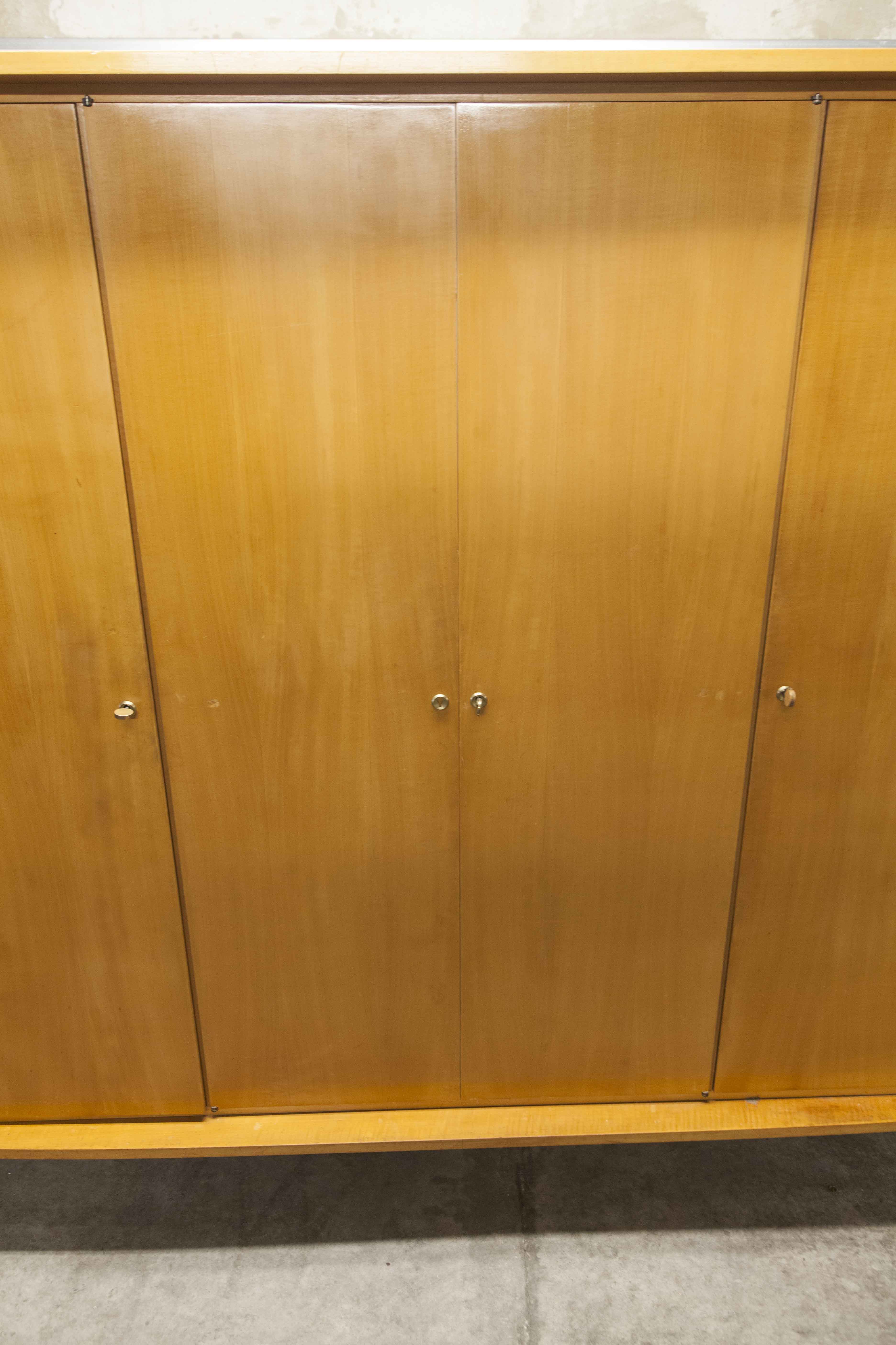 Scandinavian wardrobe 1960 honey color 4 doors L 205 cm