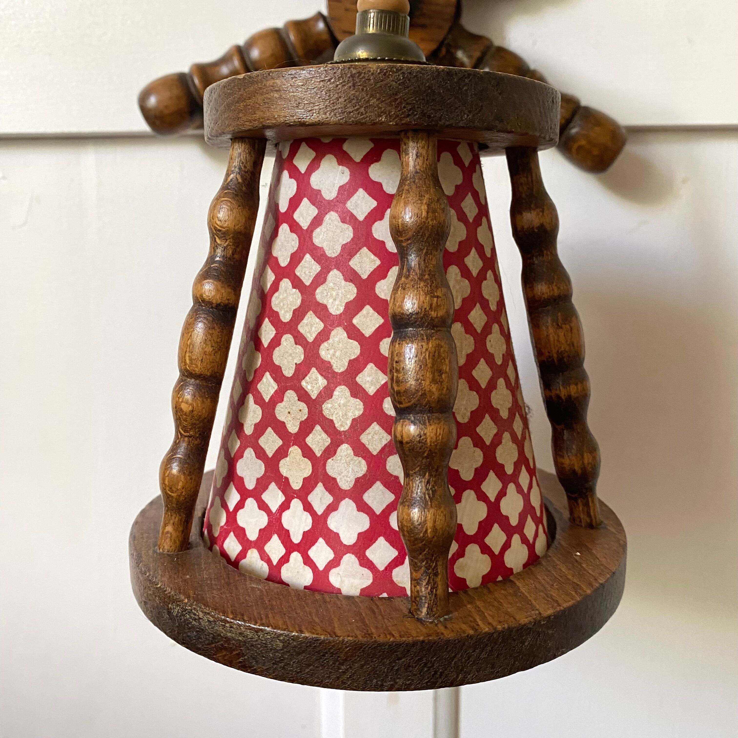 Pair of turned wood wall lights, 1960s