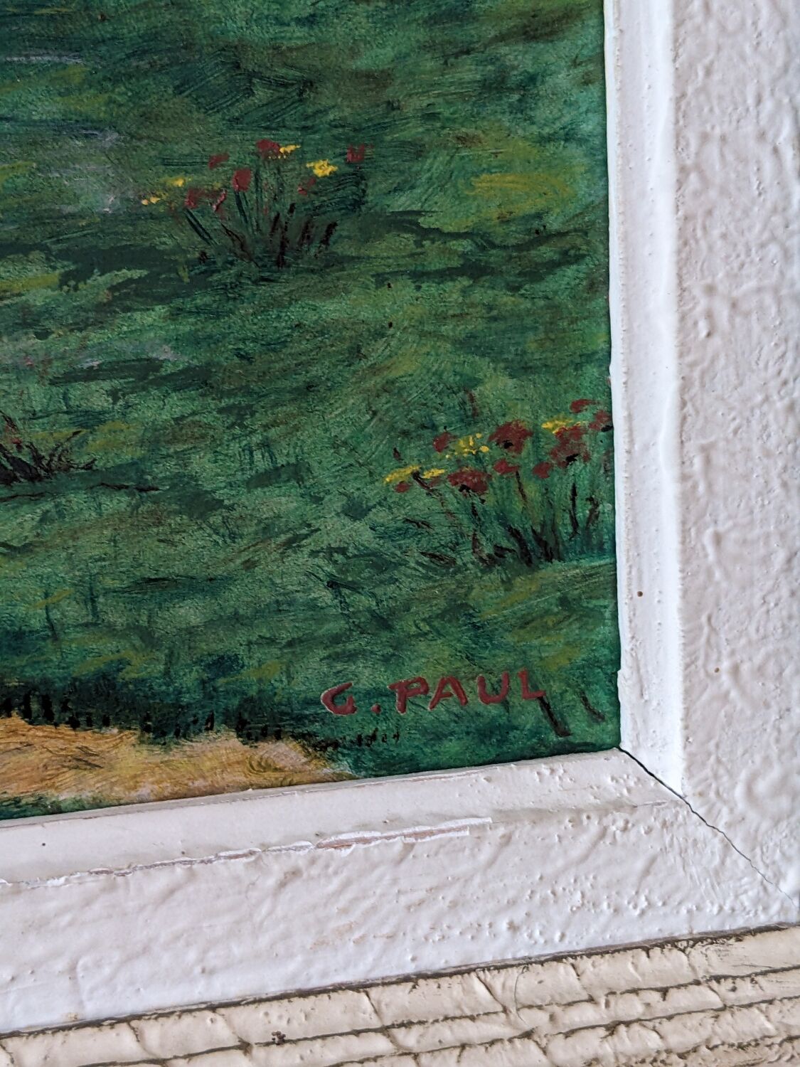 G Paul (20th century school) House by the river Oil on canvas Signed lower right Framed
Painting signed G Paul mill lake characters and trees
Very good condition 
Dimensions of the painting 50 cm x 35 cm 
Dimensions of the wooden frame with slight wear 64 cm * 49 cm (Depth about 6 cm)