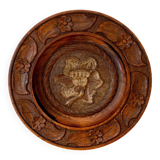 Vintage Handcarved Wooden Plate, Floral Folk Art, Wall Hanging, 1960s Decor
