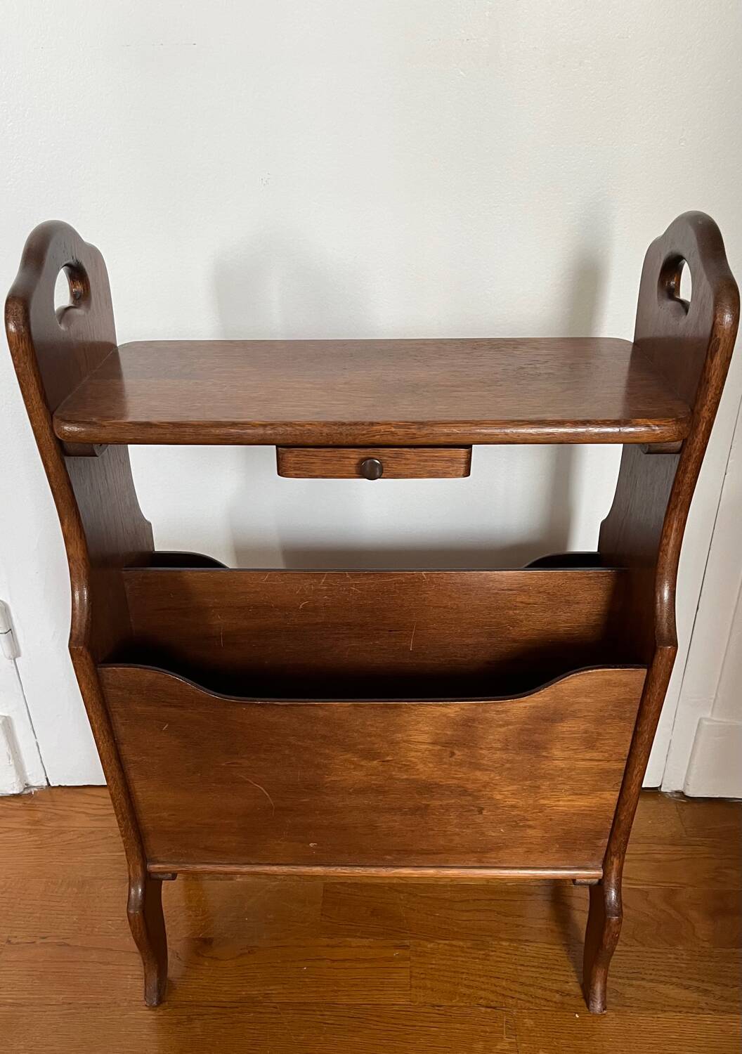 Vintage wooden end table magazine holder