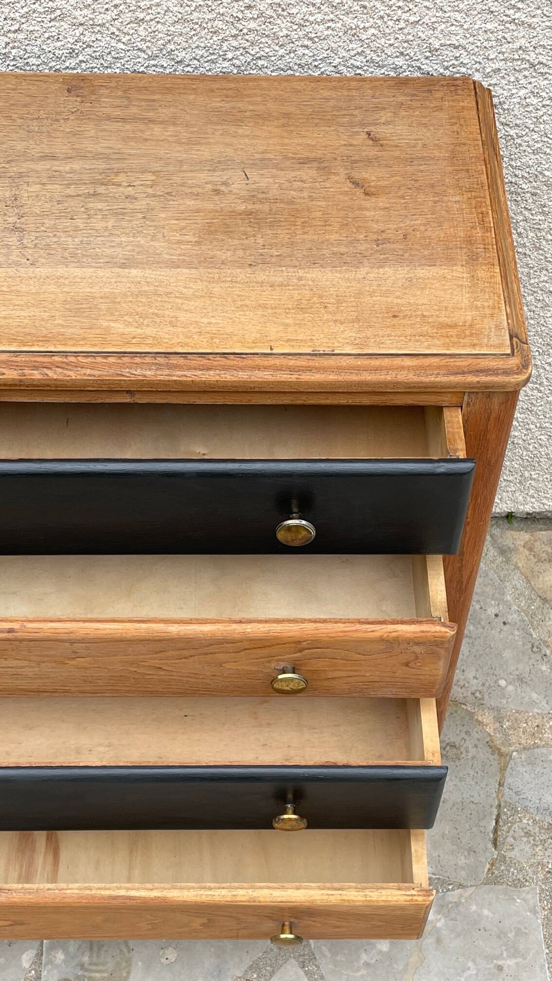 Chest of drawers black and raw wood 1930s