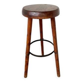 Tabouret haut en chêne tripode