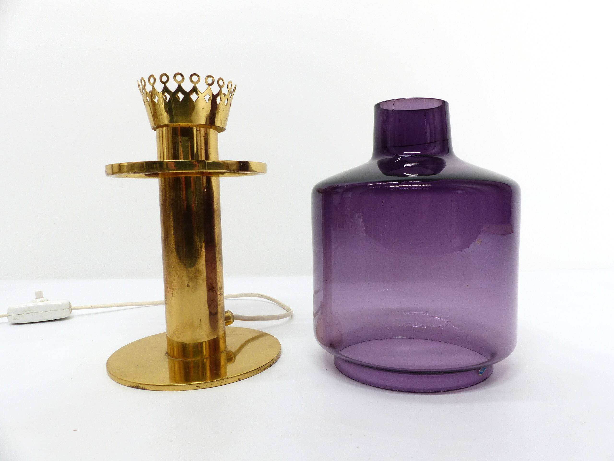 Hans-Agne Jakobsson Scandinavian lamp brass and purple glass B 102