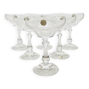 Vintage Czechoslovakian crystal champagne glasses set, 1970s, set of 6