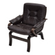Chaise longue scandinave des années 1970 en état d'origine, cuir marron, bois courbé foncé.