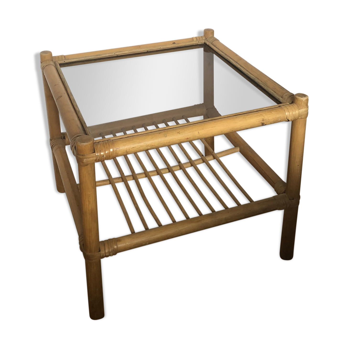 Table basse bambou et verre