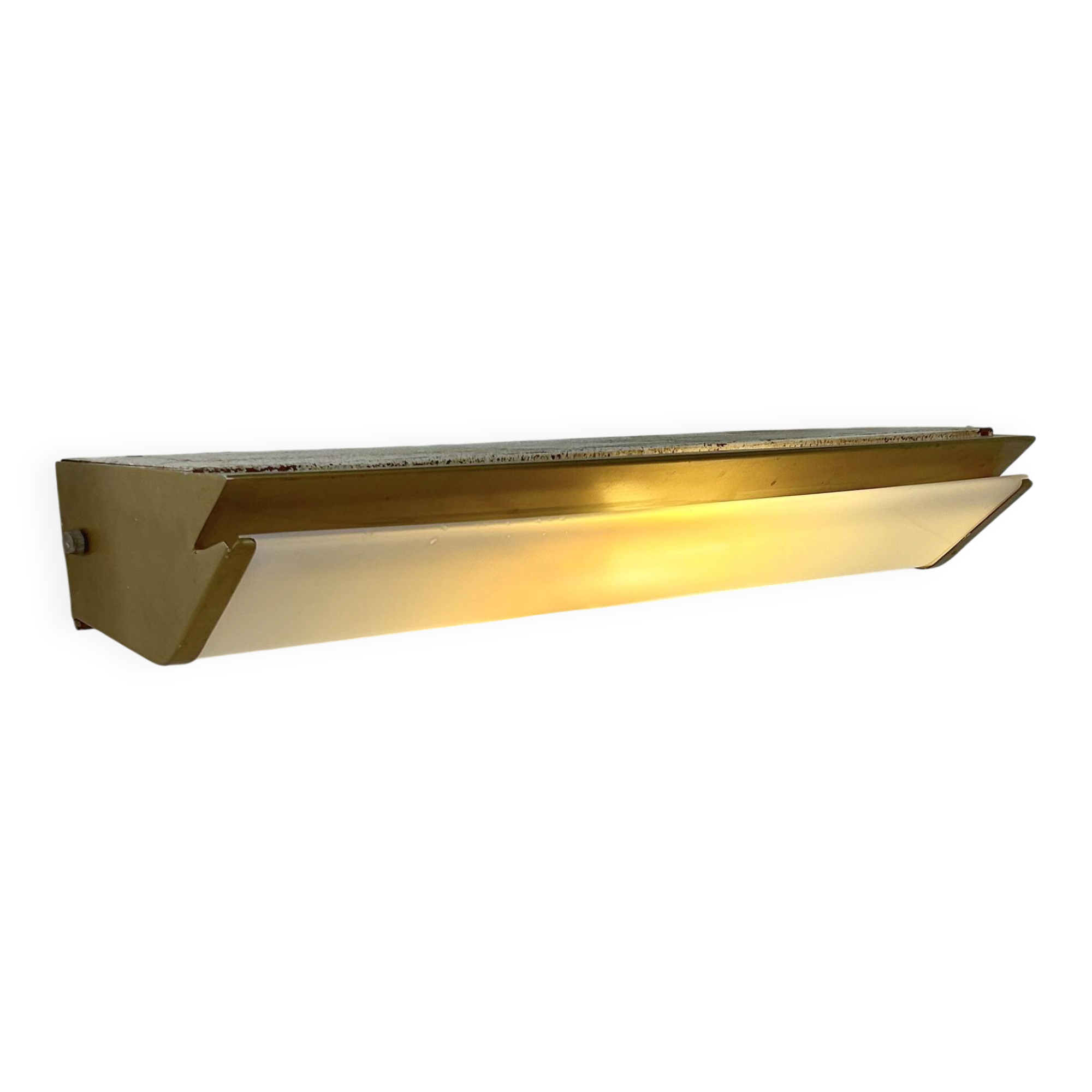 Vintage XL wall light, matte gold metal and perspex, France, 1960.