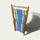 Vintage deck chair with blue and yellow striped fabric, original patina.