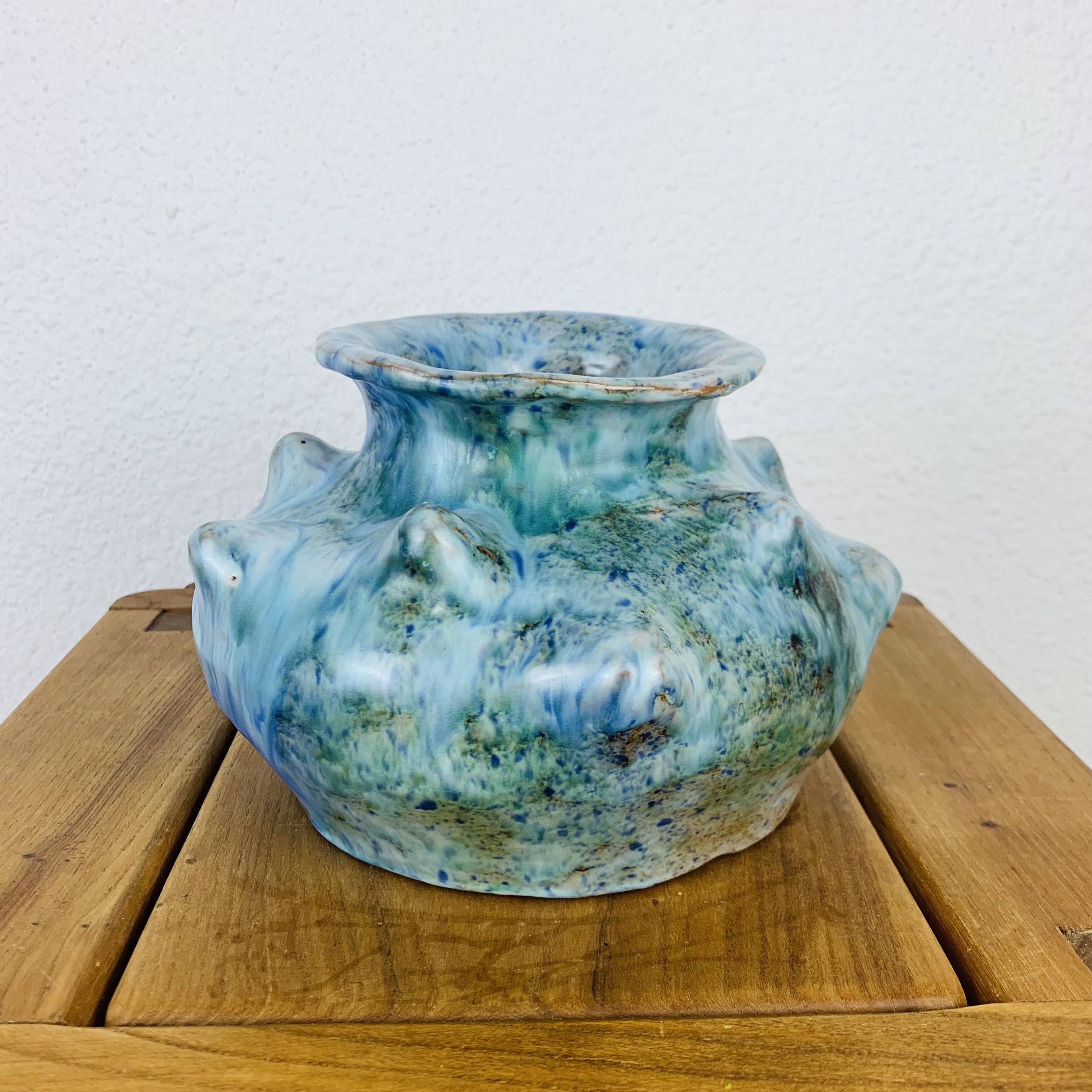 Vintage blue free-form ceramic vase