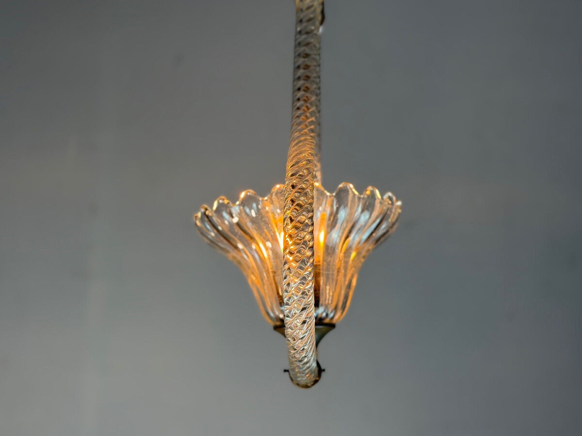 Venetian chandelier in colourless Murano glass and brass, circa 1950.