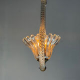Venetian chandelier in colourless Murano glass and brass, circa 1950.