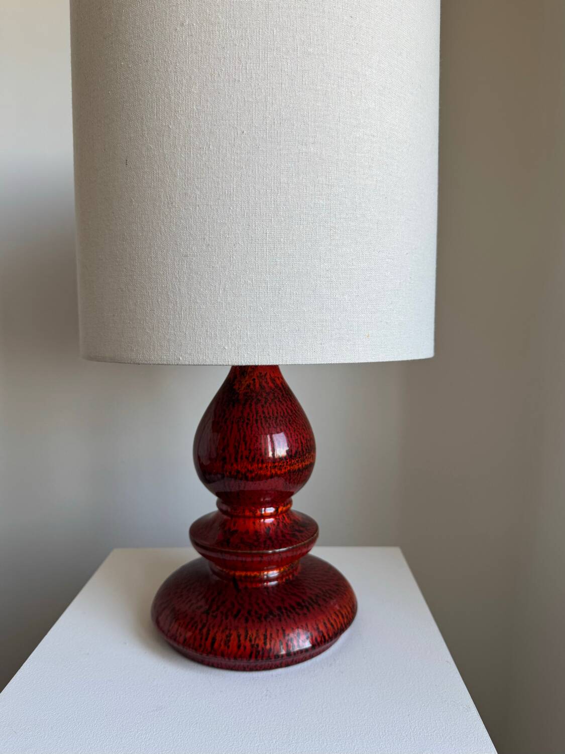 Vintage Modernist Handmade Red Fat Lava Ceramic German Pendant Lamp