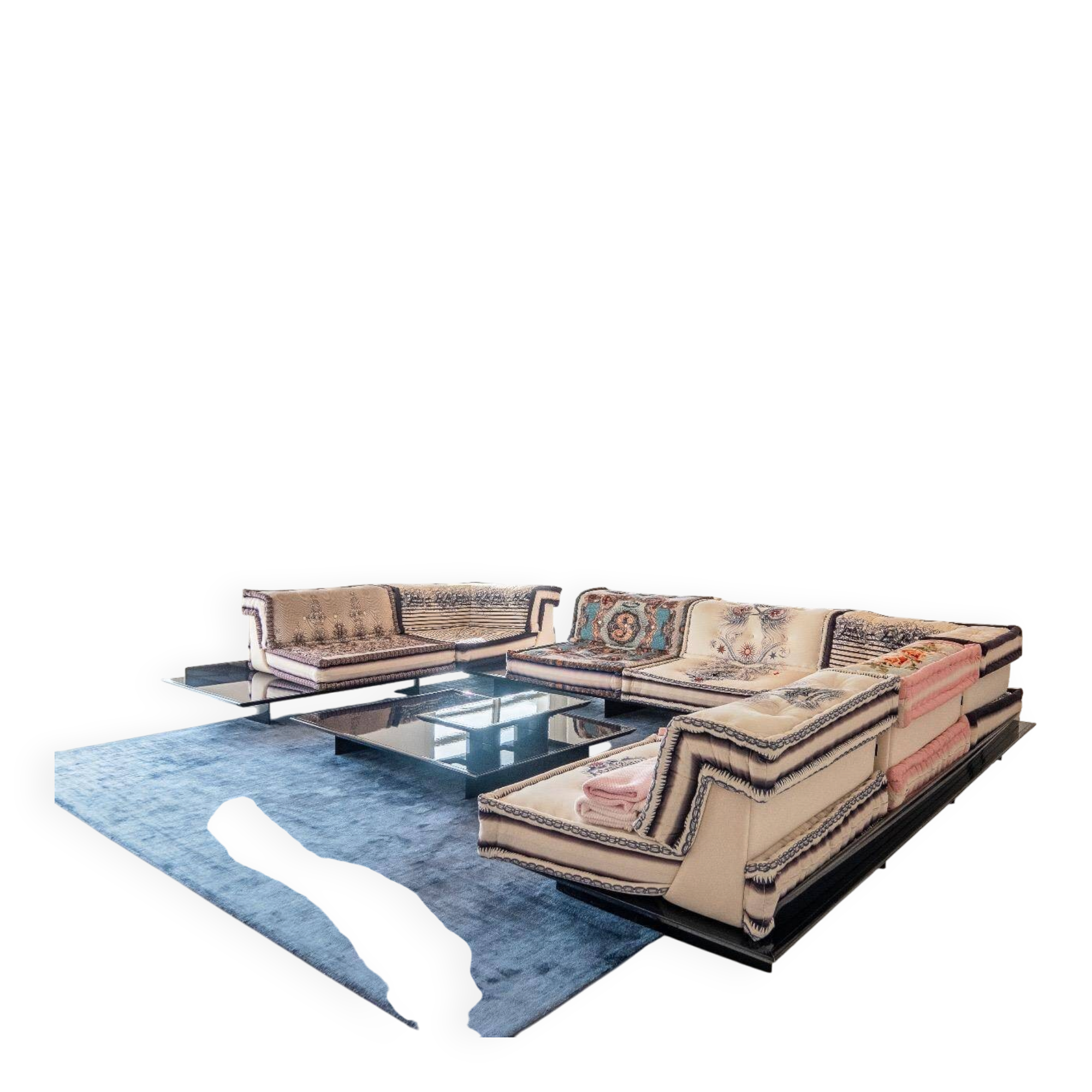 Ensemble Salon Mah Jong édition 'JP Gaultier' Roche Bobois, table + tapis