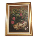 Huile sur toile bouquet de fleurs ancienne