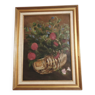 Oil on canvas bouquet of old flowers