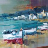 oil signed Josep Teixido Catalan painter Plag de Cadaqes