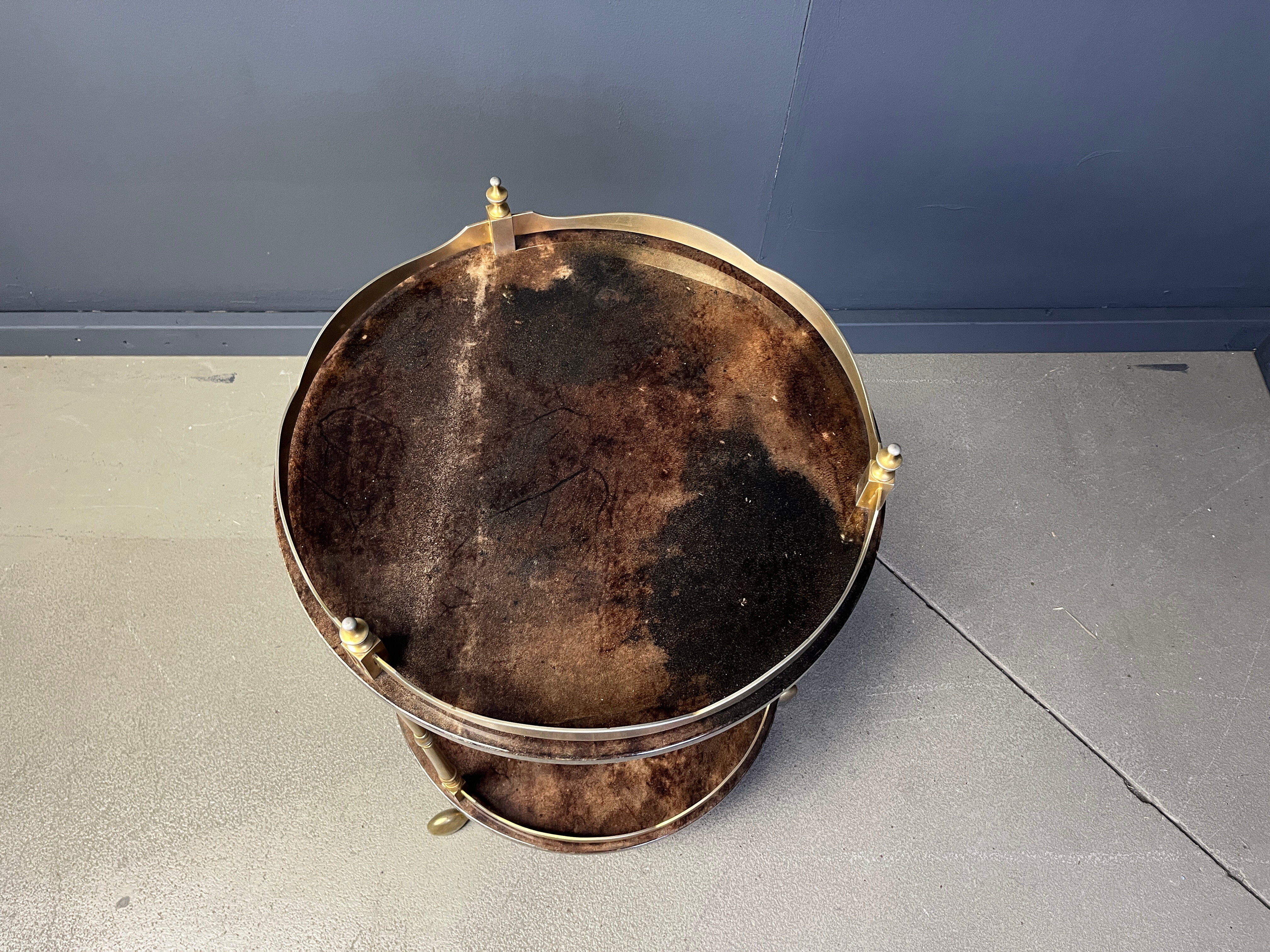 Italian lacquered goatskin / parchment serving bar cart by Aldo Tura