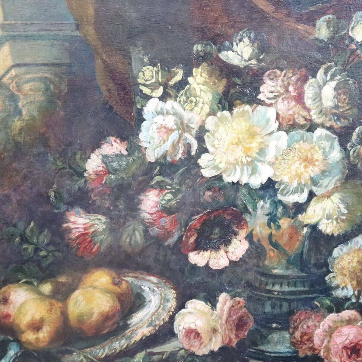 Still Life, Large Oil Painting On Canvas, Italy, 19th Century