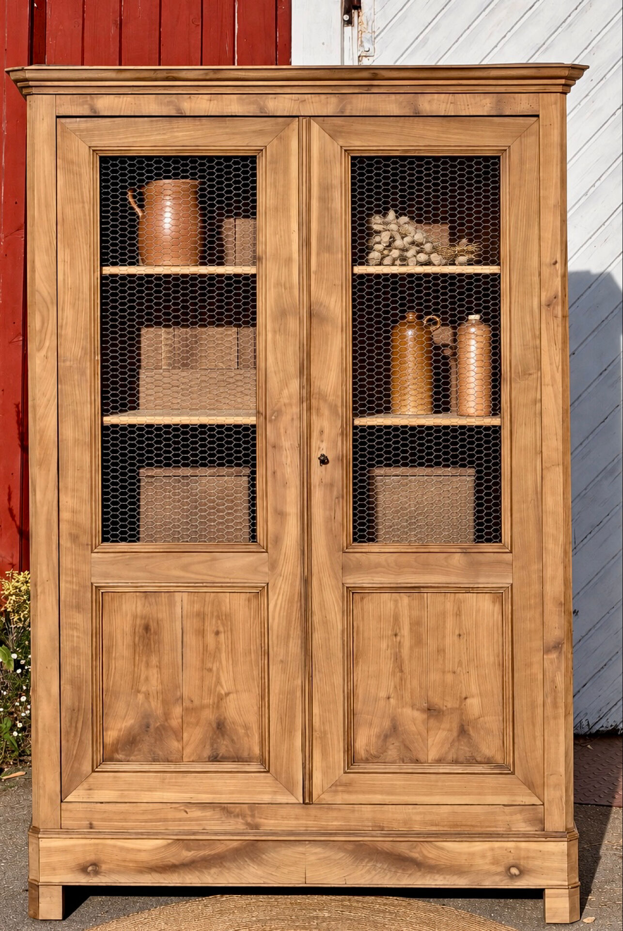 Antique Parisian wardrobe: solid wood dresser bookcase