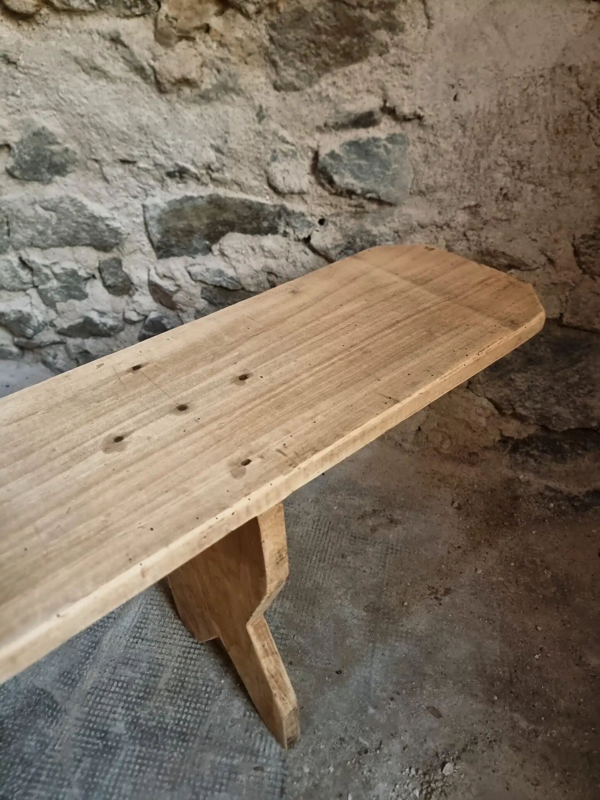 Set of 2 antique French poplar benches, consoles or shelves, circa 1900.