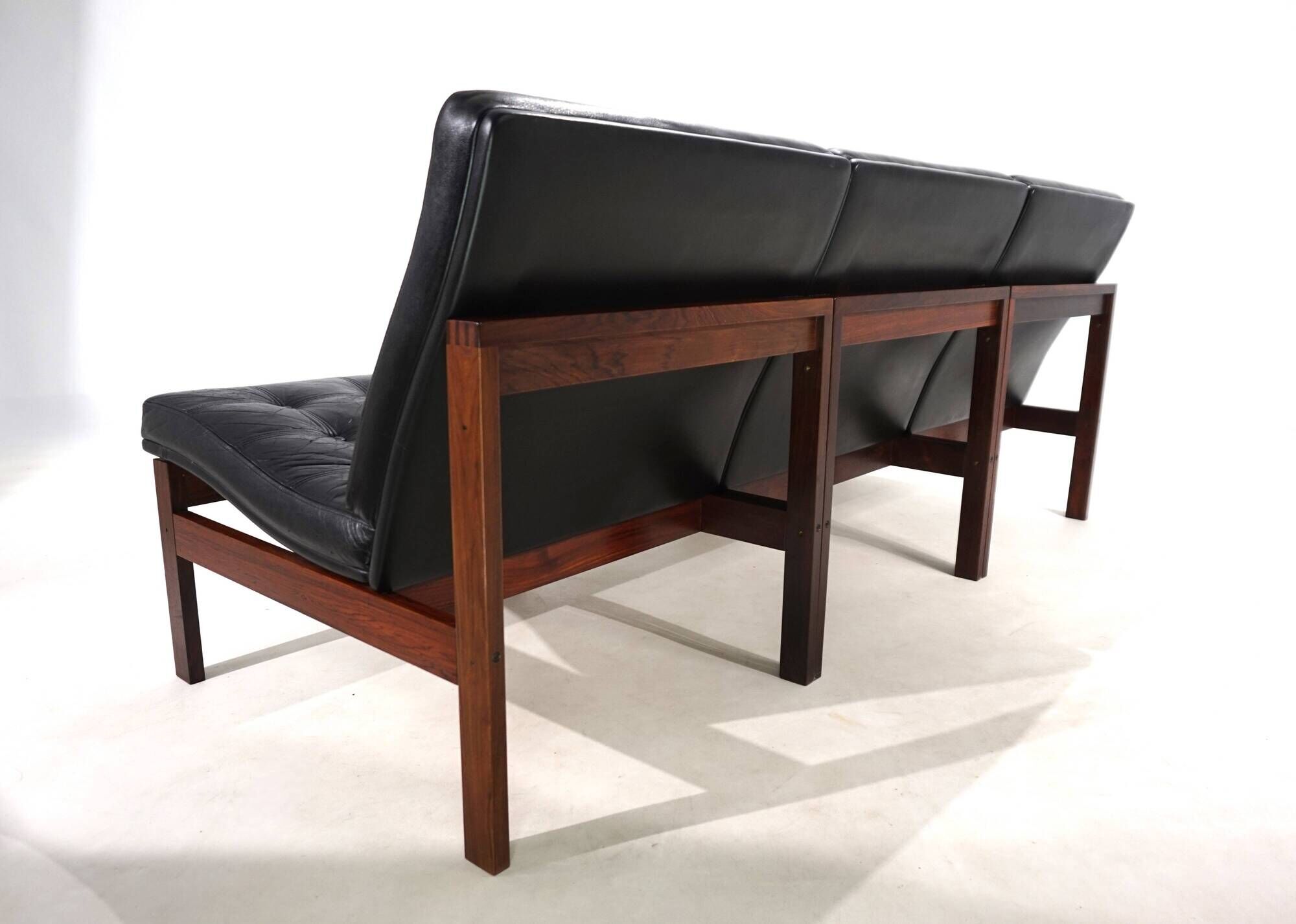 France & Son Set of 3 Modular Leather Armchairs by O. Gjerløv-Knudsen/T. Li