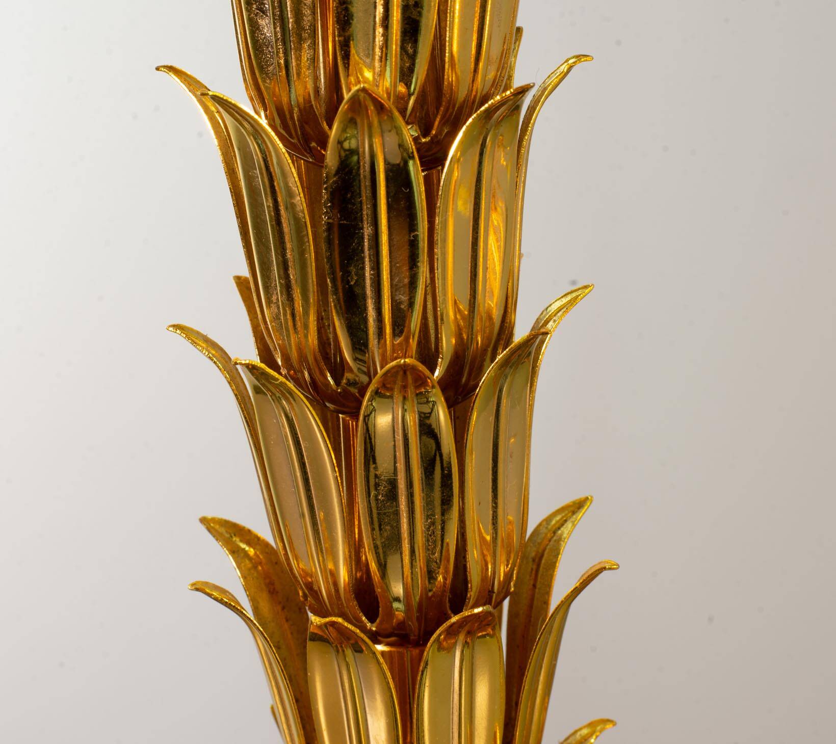 Exquisite Italian Golden Palm Tree Floor Lamp with 3 Sparkling Branches 70s