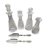 4 old absinthe carafes with spoons
