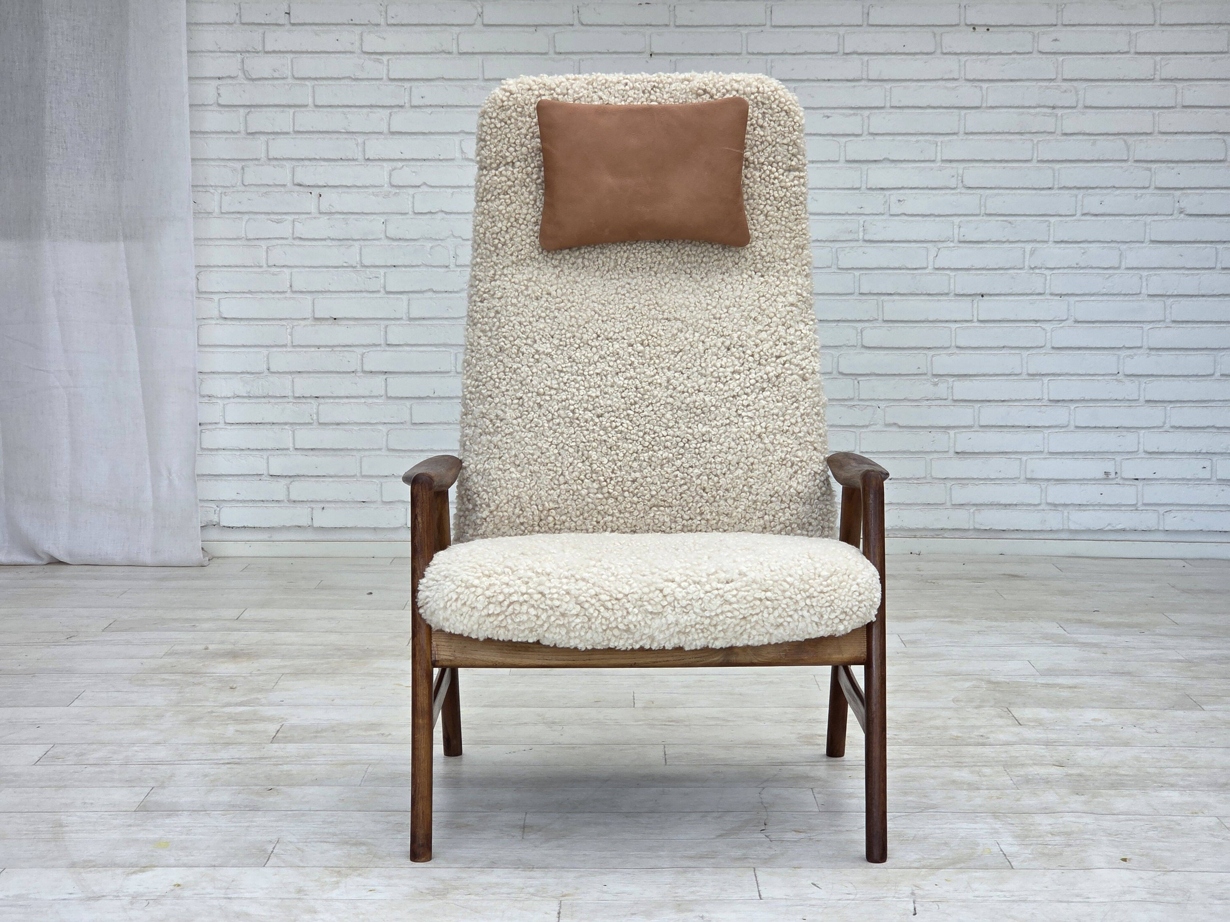 1960s, Danish design by Alf Svensson, genuine sheepskin, reupholstered.