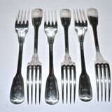 Sfam set of 6 table forks in silver metal chinon fillet 21.5cm