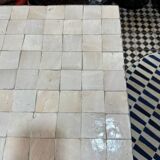 Ivory white Zellige ceramic cube side table