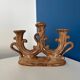 Vintage brown ceramic rustic style candlestick - vintage candle holder