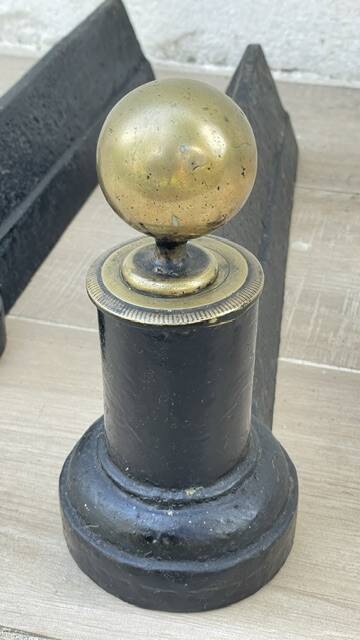 Chenets neoclassical cast iron and brass