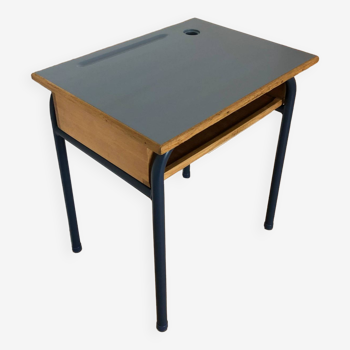 Bureau pupitre d'écolier des années 1960, Bleu de Chauffe