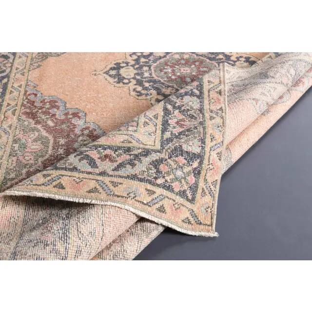Vintage Turkish Oushak handmade wool cotton orange runner 142x380