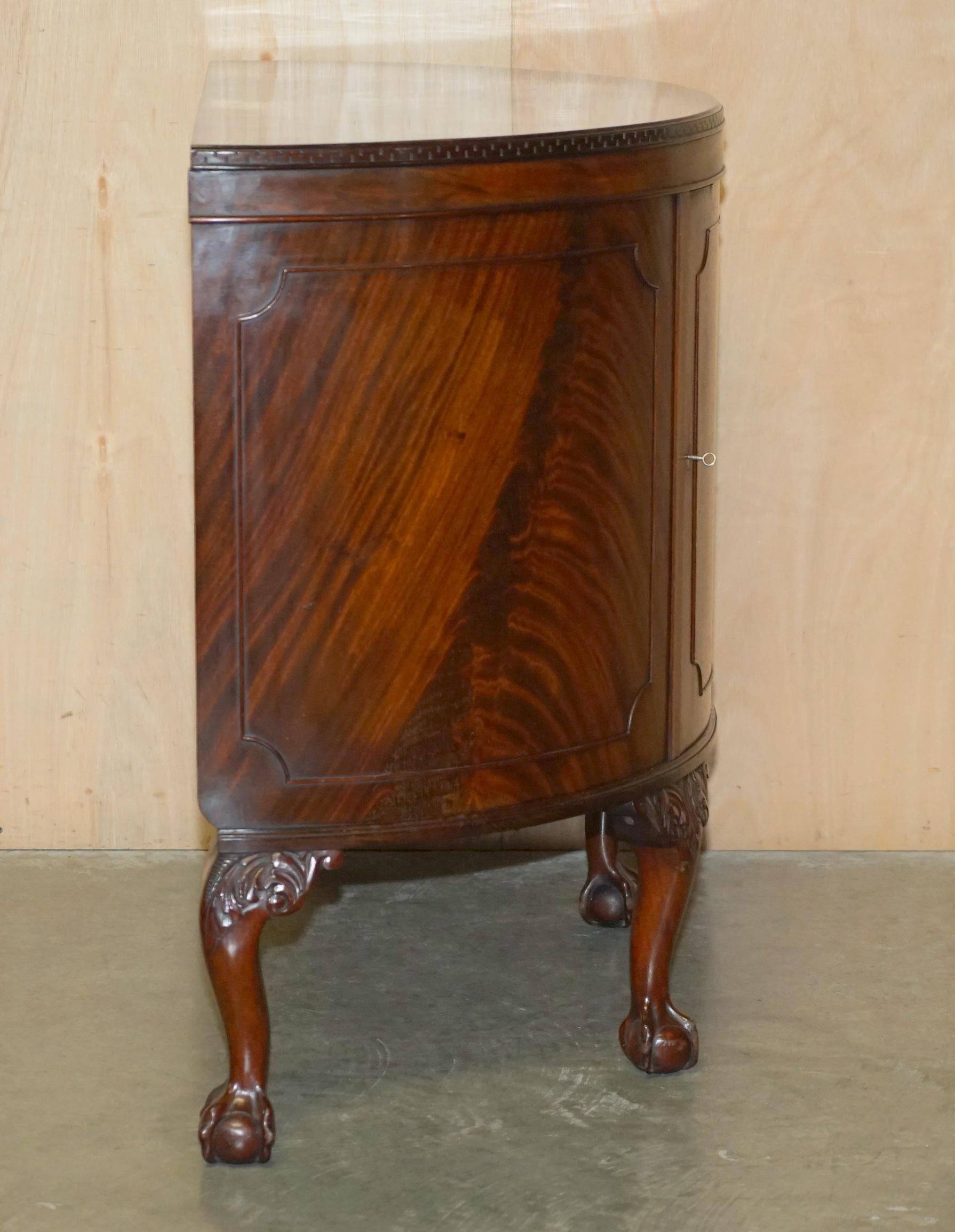 Antique Half-Moon Buffet in Flamed Hardwood, Cluster and Ball Legs, Restored