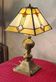 Art deco bronze and brass lamp h40x30 tiffany glass style lampshade