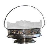 Worked metal fruit basket and glass