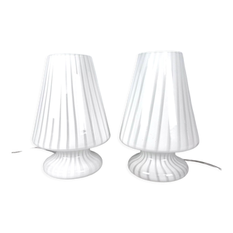 Vintage set of two postmodern Murano glass table lamps from 70s