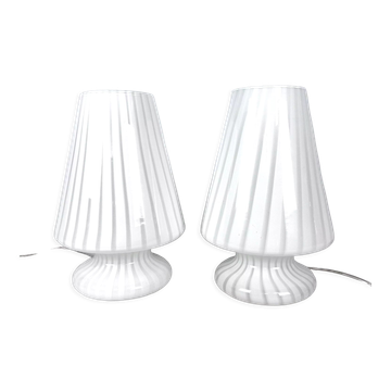 Vintage set of two postmodern Murano glass table lamps from 70s